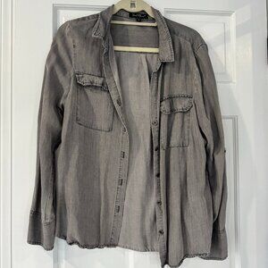 Velvet Heart Washed Charcoal Button Down Shirt | Lightweight Utility Top | Size